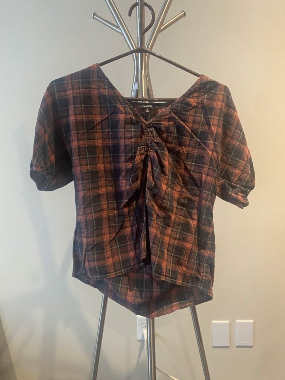 Madewell Brown-Black Plaid 99% Cotton Blouse